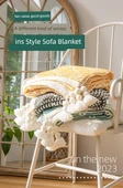 Retro Yeşil Çizgili Koltuk Örtüsü Yatak Örtüsü Dokuma Battaniye - Siyah 130cm * 200cm - 8