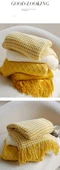 Limon Sarısı Waffle Örme Akrilik Battaniye - 45x45cm Yastık Kılıfı - 10