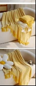 Limon Sarısı Waffle Örme Akrilik Battaniye - 45x45cm Yastık Kılıfı - 11