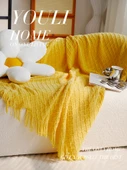 Limon Sarısı Waffle Örme Akrilik Battaniye - 45x45cm Yastık Kılıfı - 4
