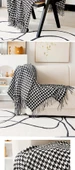 Kazayağı Desenli Örme Nordic Stil Koltuk Örtüsü - Siyah Fırça Desenli Örme Battaniye 130x220cm - 12