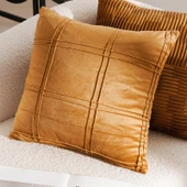 Kahverengi Gingham Büzgülü Kare Yastık Kılıfı 45x45cm - Sadece Yastık Kılıfı - 1
