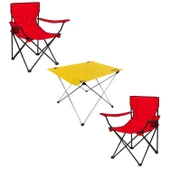 2 Adet Katlanır Kamp Sandalyesi ve Masa Seti - (DY.001) - Kırmızı/Sarı - Plaj Sandalyesi thumbnail 1