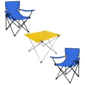 2 Adet Katlanır Kamp Sandalyesi ve Masa Seti - (DY.001) - Mavi/Sarı - Plaj Sandalyesi thumbnail 1