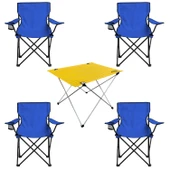 4 Adet Katlanır Kamp Sandalyesi ve Masa Seti - (DY.001) - Mavi/Sarı - Plaj Sandalyesi thumbnail 2