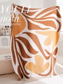 Retro Dokuma Yastık Kılıfı - Kahverengi Kenarlı Bereket Desenli Kare - 45x45cm - İç Dolgulu thumbnail 5