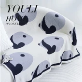Çizgi Film Panda Örgü Battaniye - Beyaz Toplu Panda - 70x110cm - 1