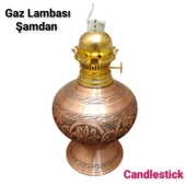 Bakır gaz lambası Şamdan Dekoratif Antik Bakır Osmanlı Gaz lambası Portatif Nostaljik Gaz Lambası Şamdan sarı bakır - 3