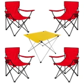 4 Adet Katlanır Kamp Sandalyesi ve Masa Seti - (DY.001) - Kırmızı/Sarı - Plaj Sandalyesi thumbnail 1