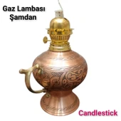Bakır gaz lambası Şamdan Dekoratif Antik Bakır Osmanlı Gaz lambası Portatif Nostaljik Gaz Lambası Şamdan sarı bakır - 4