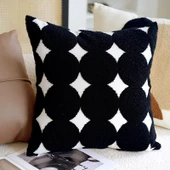 İskandinav Retro Kanepe Yastık Kılıfı - Nakışlı Büyük Siyah Daire 45x45 - İç Dolgusuz - 1