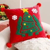 Noel Dekoratif Yastık Kılıfı - Yılbaşı Ağacı Kare 45x45cm - Kılıf + İç Dolgu - 1