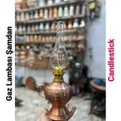 Bakır gaz lambası Şamdan Dekoratif Antik Bakır Osmanlı Gaz lambası Portatif Nostaljik Gaz Lambası Şamdan sarı bakır - 7
