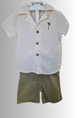 2'li Erkek Çocuk Krem Gömlek Yeşil Sortlu Takım thumbnail 2