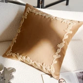 Etnik Stil Örme Yastık Kılıfı - Kahverengi Harf Halkalı 45x45cm - Yastık Kılıfı + İç Dolgu - 1