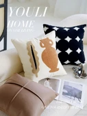 İskandinav Retro Kanepe Yastık Kılıfı - Nakışlı Büyük Siyah Daire 45x45 - İç Dolgusuz - 6