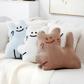 Çizgi Film Kedi Peluş Yastık Kılıfı - Haze Mavi Zıplayan Han Kedi 45x42 - 35x55cm (Kılıf + İç Dolgu) - 6