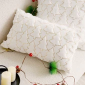 Noel Dekoratif Yastık Kılıfı - Dolgulu Beyaz Yılbaşı Ağacı Uzun 30x50cm - Sadece Yastık Kılıfı - 1