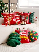 Noel Dekoratif Yastık Kılıfı - Dolgulu Yeşil Yılbaşı Ağacı Kare 30x50cm - Kılıf + İç Dolgu - 5