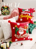 Noel Dekoratif Yastık Kılıfı - Yıldızlı Kurdeleli Yılbaşı Ağacı 45cm - Kılıf + İç Dolgu - 2