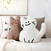 Çizgi Film Kedi Peluş Yastık Kılıfı - Haze Mavi Zıplayan Han Kedi 45x42 - 35x55cm (Kılıf + İç Dolgu) - 3
