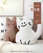 Çizgi Film Kedi Peluş Yastık Kılıfı - Haze Mavi Zıplayan Han Kedi 45x42 - 35x55cm (Kılıf + İç Dolgu) - 9