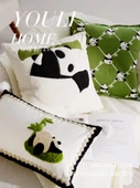 Sevimli Panda Yastık Kılıfı - Yuvarlak Panda Desenli 45x45cm - İç Dolgulu - 6