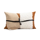 İskandinav Modern Yastık Kılıfı - Dolgulu Patchwork Kahverengi Dikdörtgen 30x50cm - Kılıf + İç Dolgu - 1