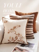 Beyaz Yan Krem Balıksırtı Desenli Yastık Kılıfı 45x45cm - Kılıf + İç Dolgu - 6
