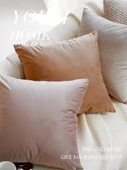 Kadife Dekoratif Yastık Kılıfı - Haki Mısır Tavşan Tüyü Uzun 30x50 cm - İç Dolgusuz - 2
