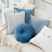 Nordik Minimalist Mavi Yastık Kılıfı - Açık Mavi Çapraz Büzgülü 45x45 - Sadece Kılıf - 2