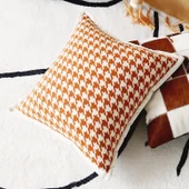 Turuncu Kazayağı Desenli Yastık Kılıfı - Krem Beyaz Yan, Büyük Kazayağı 45x45cm, Kılıf + İç Dolgu - 4