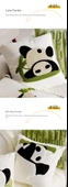 Sevimli Panda Yastık Kılıfı - Siyah Kenarlı Beyaz Balıksırtı 30x50cm - Kılıf ve İç Dolgu - 10