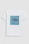 Kadın Bisiklet Yaka %100 Pamuk Helikopter Baskılı Kısa Kollu T-Shirt thumbnail 2