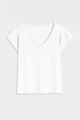 Kadın V Yaka Kısa Kollu İnce Esnek T-Shirt thumbnail 2