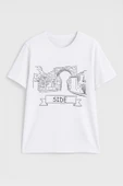 Kadın Bisiklet Yaka %100 Pamuk Side Baskılı Kısa Kollu T-Shirt - 2