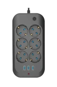 Termal Akım Korumalı, Çocuk Korumalı, 6’lı 2 Mt Uzatma Kablosu 6 X Priz, 3 X Usb - 1
