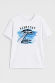 Kadın Bisiklet Yaka %100 Pamuk Mavi Kuşadası Baskılı Kısa Kollu T-Shirt - 2