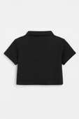 Kadın Polo Yaka Fermuarlı Crop T-Shirt - 2