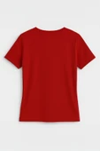 Kadın V Yaka Kısa Kollu Düz T-Shirt - 9
