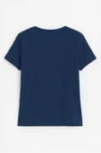Kadın V Yaka Kısa Kollu Düz T-Shirt - 6
