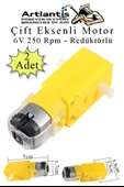 Çift Eksenli Motor Redüktörlü 6V 250 Rpm 2 Adet Sarı Dc Motor Arduino Robotik Motor Deney Okul Bilim Araba Yapım - 1