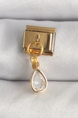 316L Çelik Gold Renk Sallantı Damla Zirkon Taşlı Nomination Charm - TJ-BC1345 - 1