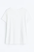 Kadın V Yaka Kısa Kollu Düz T-Shirt - 3