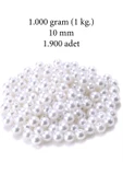 1.000 gram (1 kg.) 10mm Beyaz Renk Plastik İnci Boncuk Çanta ve Takı Yapım Boncuğu (~1.900 adet) thumbnail 1