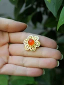 Doğal Taş Akik Doğal Taşlı Çiçek Model Telkari Kadın Ayarlanabilir Altın Kaplama Yüzük euy59ag thumbnail 3