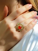 Doğal Taş Akik Doğal Taşlı Çiçek Model Telkari Kadın Ayarlanabilir Altın Kaplama Yüzük euy59ag thumbnail 1