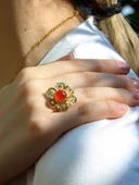 Doğal Taş Akik Doğal Taşlı Çiçek Model Telkari Kadın Ayarlanabilir Altın Kaplama Yüzük euy59ag thumbnail 2