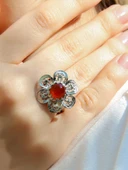 Doğal Taş Akik Doğal Taşlı Çiçek Model Telkari Kadın Ayarlanabilir Gümüş Kaplama Yüzük euy59ar thumbnail 1