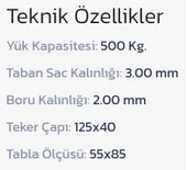 İBTAŞ 500 KG Yük Paket Eşya Koli Kargo Malzeme Ürün Taşıma Arabası 55x85cm thumbnail 2